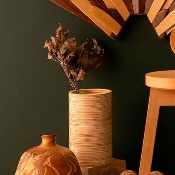 Vaso redondo de madeira decorativo Fitto