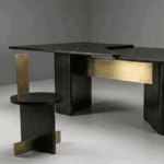Mesa de Jantar Travessia madeira em shou sugi ban e latão - Imagem 7